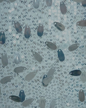 BeboNLolo Radiant Sequin Embellished Dress close-up highlighting grey sequins and texture – Close-Up View