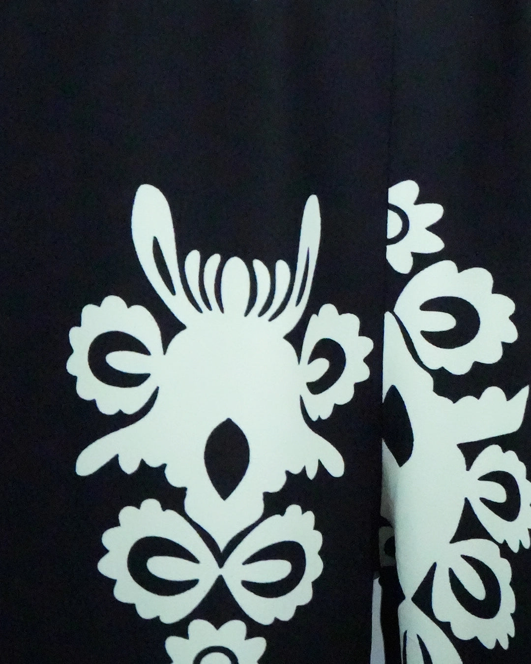 White floral patterns on a black background