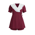 Maroon dress with white collar on a white background