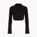 Black cropped jacket with long sleeves on a white background