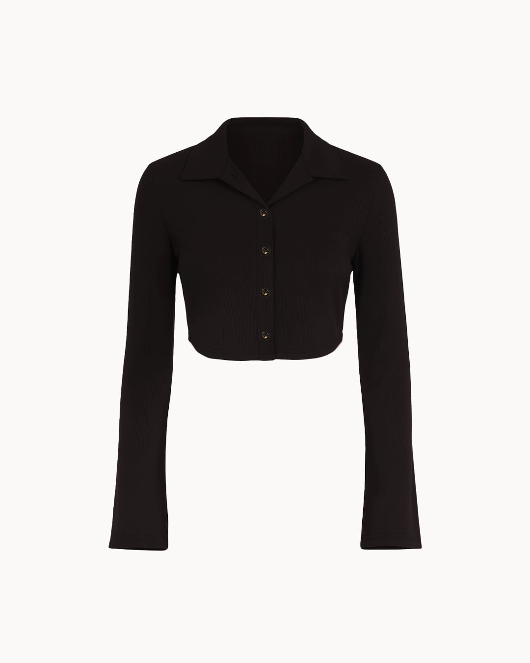 Black cropped jacket with long sleeves on a white background