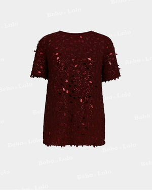 BeboNLolo Radiant Sequin Embellished Dress in maroon with bold sequin shine – Front View
