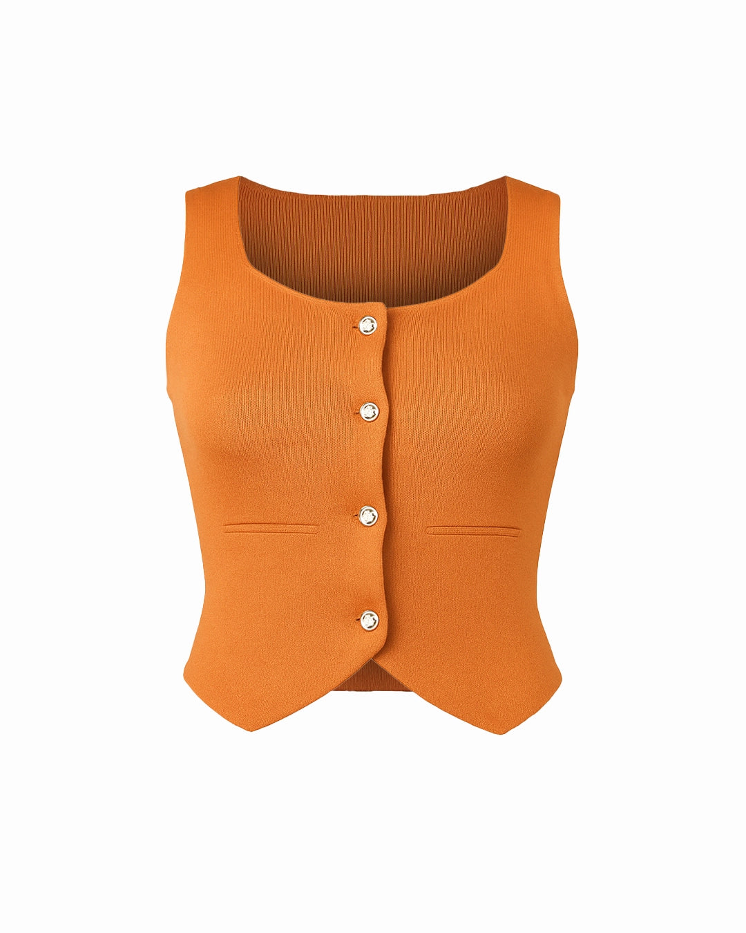 Orange vest with button details on a white background