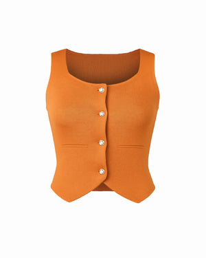 Orange vest with button details on a white background
