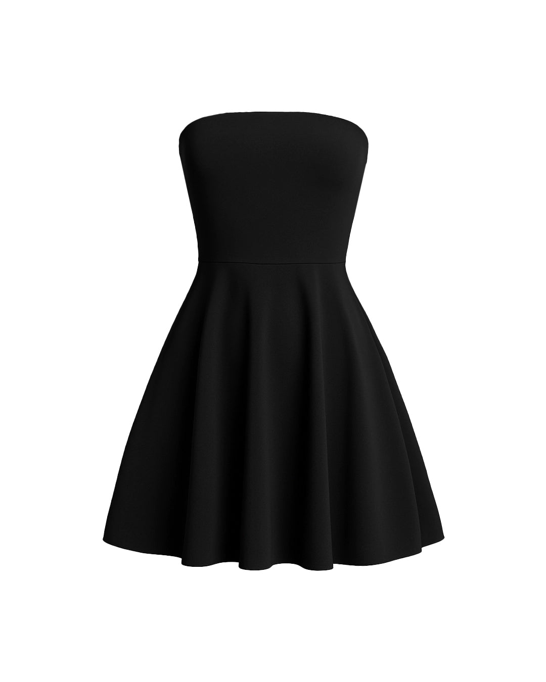 Black strapless dress on a white background