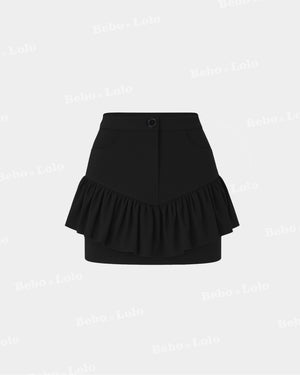 Flounce Mode Black Scuba Ruffle Skirt