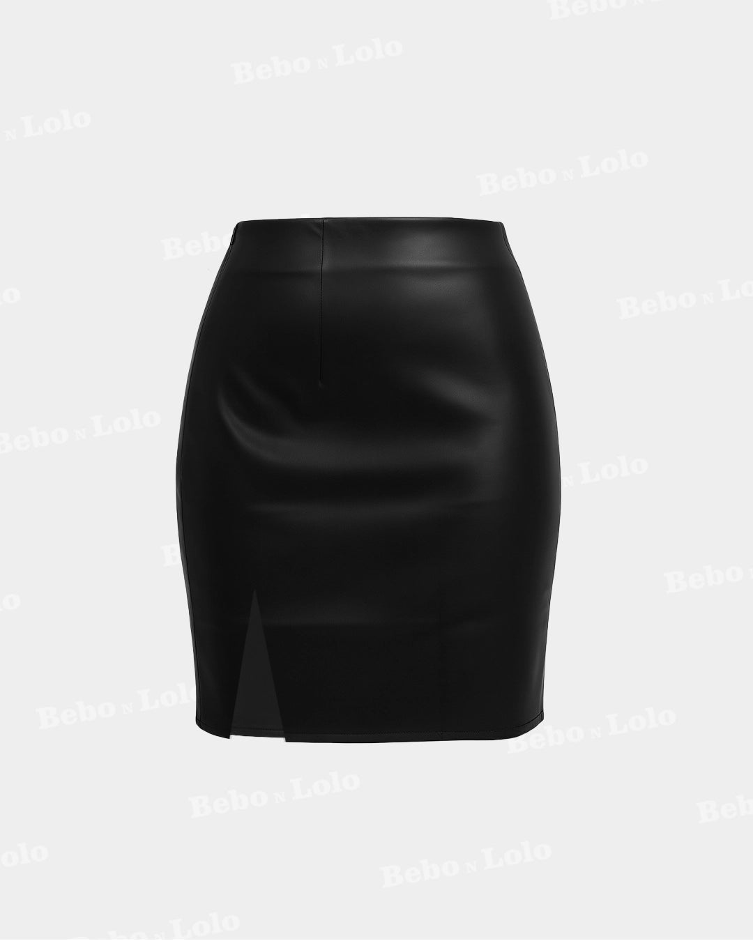 BeboNLolo Sculpt Suede Mini Skirt in black with side slit detail – Front View