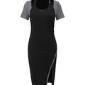 Black and gray dress with a zipper on a white background