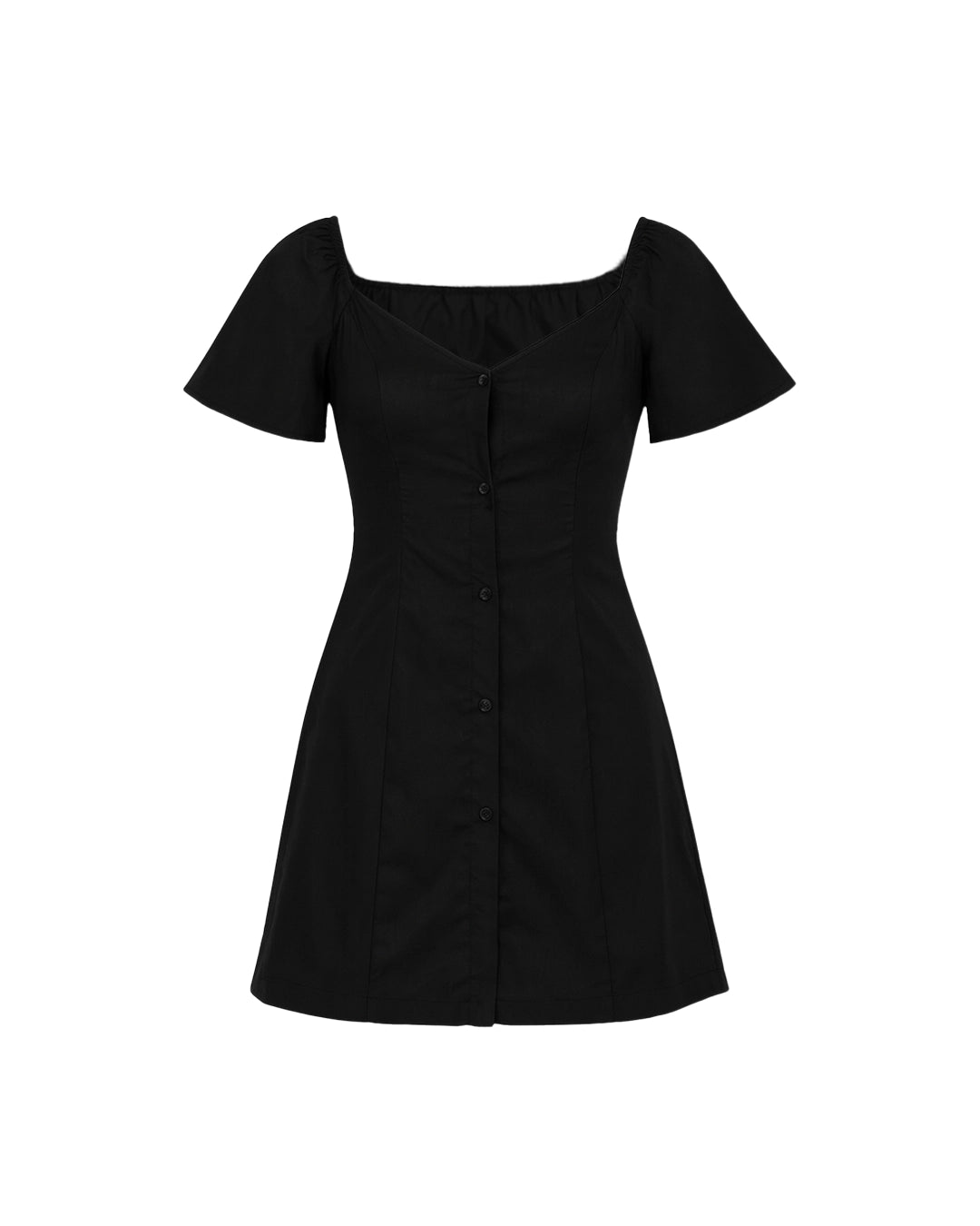 Black dress with short sleeves on a white background