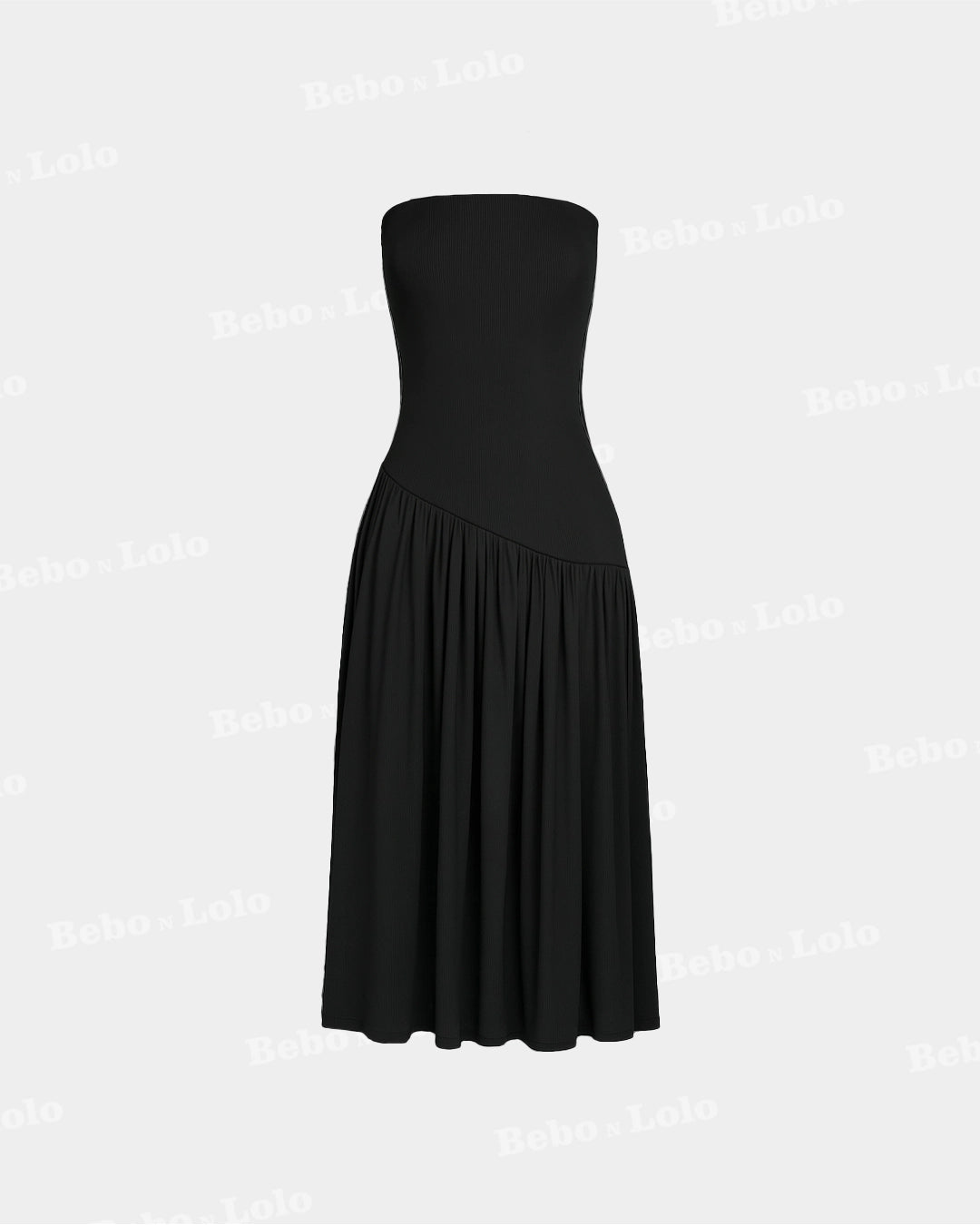 Strapless drop waist black midi dress