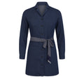 Navy blue coat with a belt on a white background