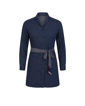 Navy blue coat with a belt on a white background