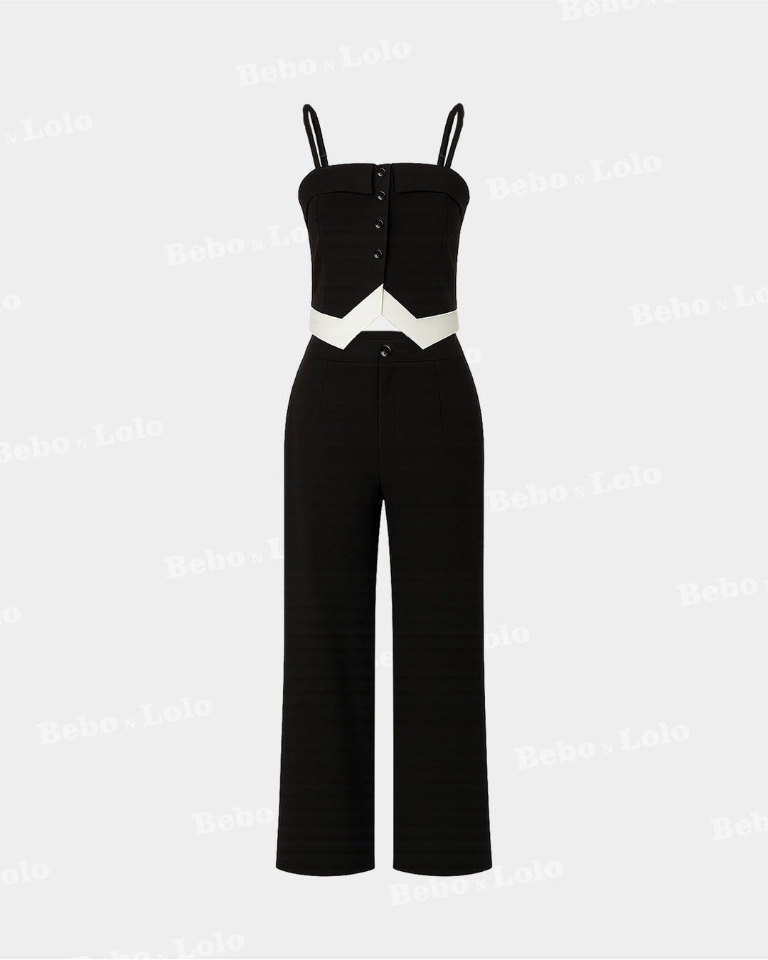Monochrome Sculpted Waist Jumpsuit - bebonlolo
