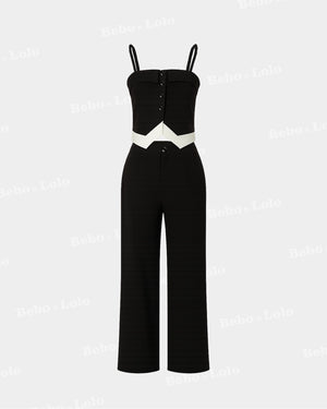 Monochrome Sculpted Waist Jumpsuit - bebonlolo