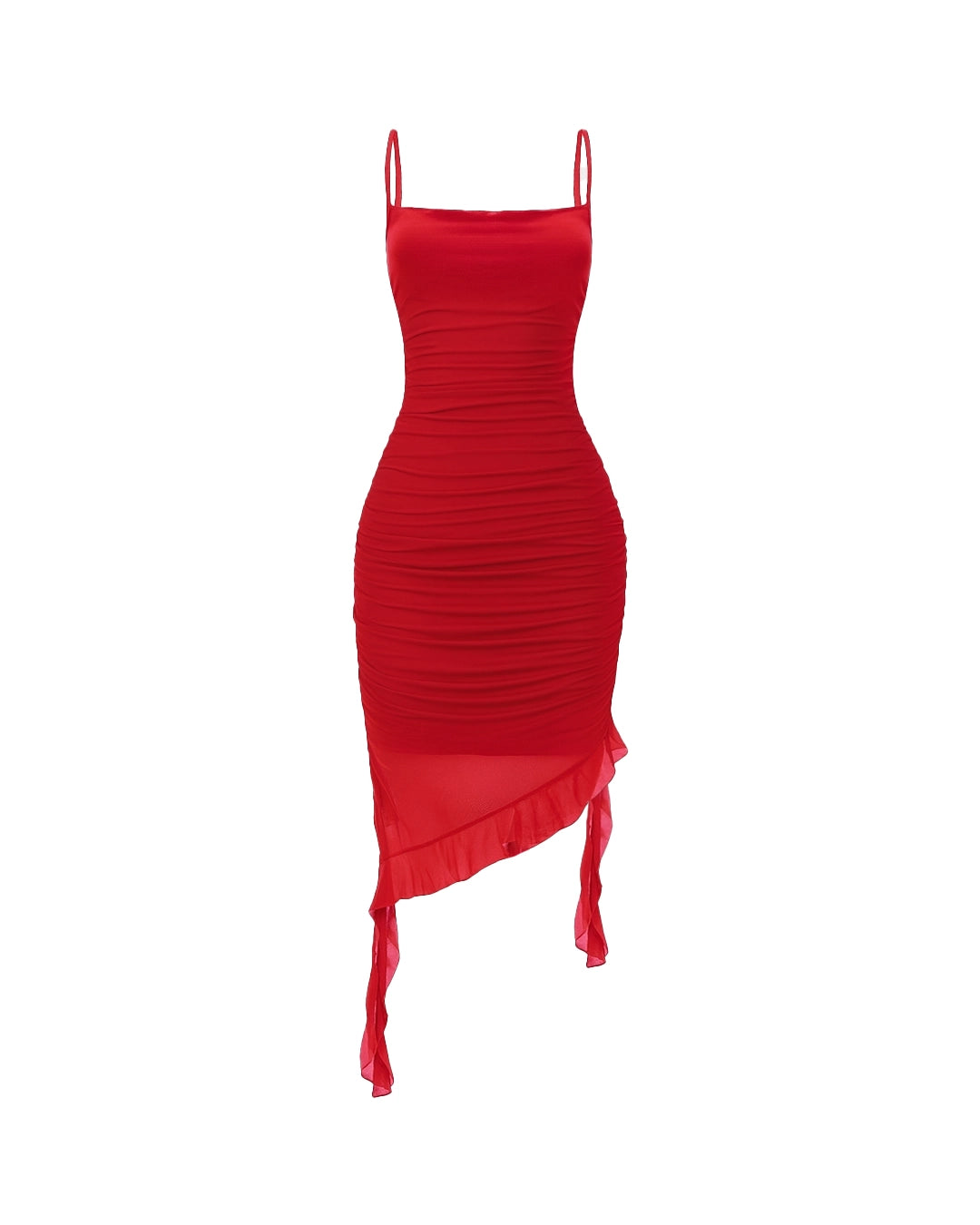 Red dress with thin straps on a white background