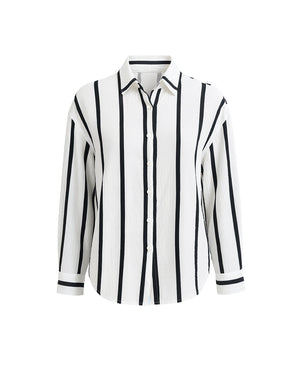 White shirt with black vertical stripes on a white background