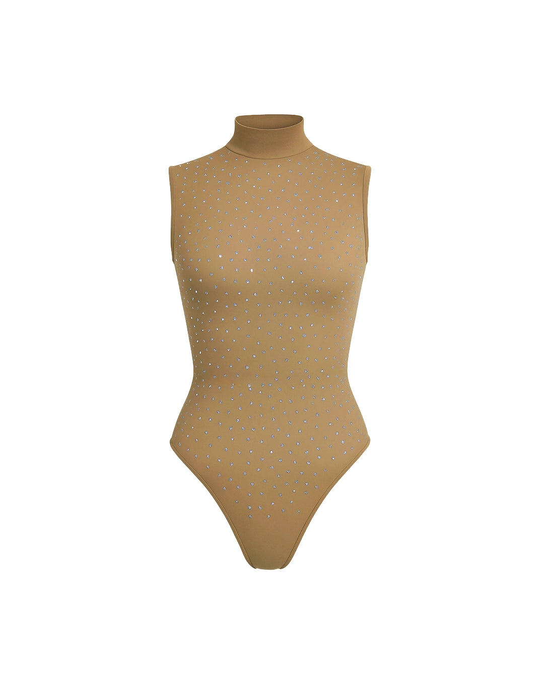 Beige bodysuit with sparkly details on a white background