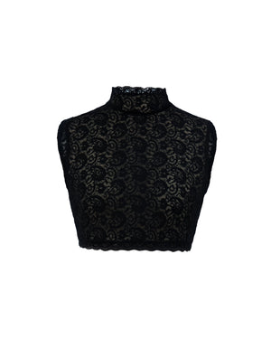 Black lace crop top on a white background