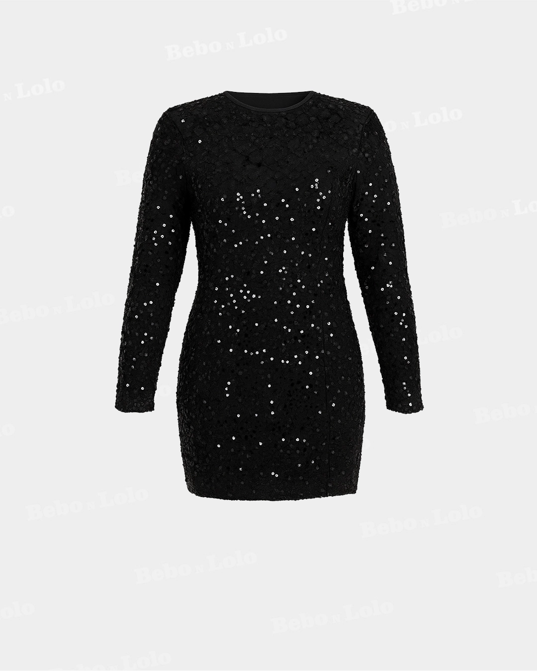 BeboNLolo black sequin long-sleeve bodycon mini dress – Front View