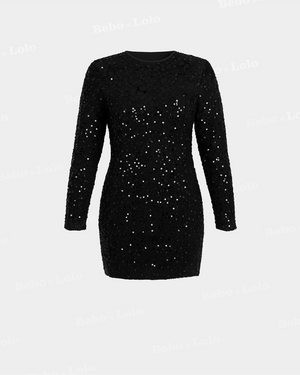 BeboNLolo black sequin long-sleeve bodycon mini dress – Front View