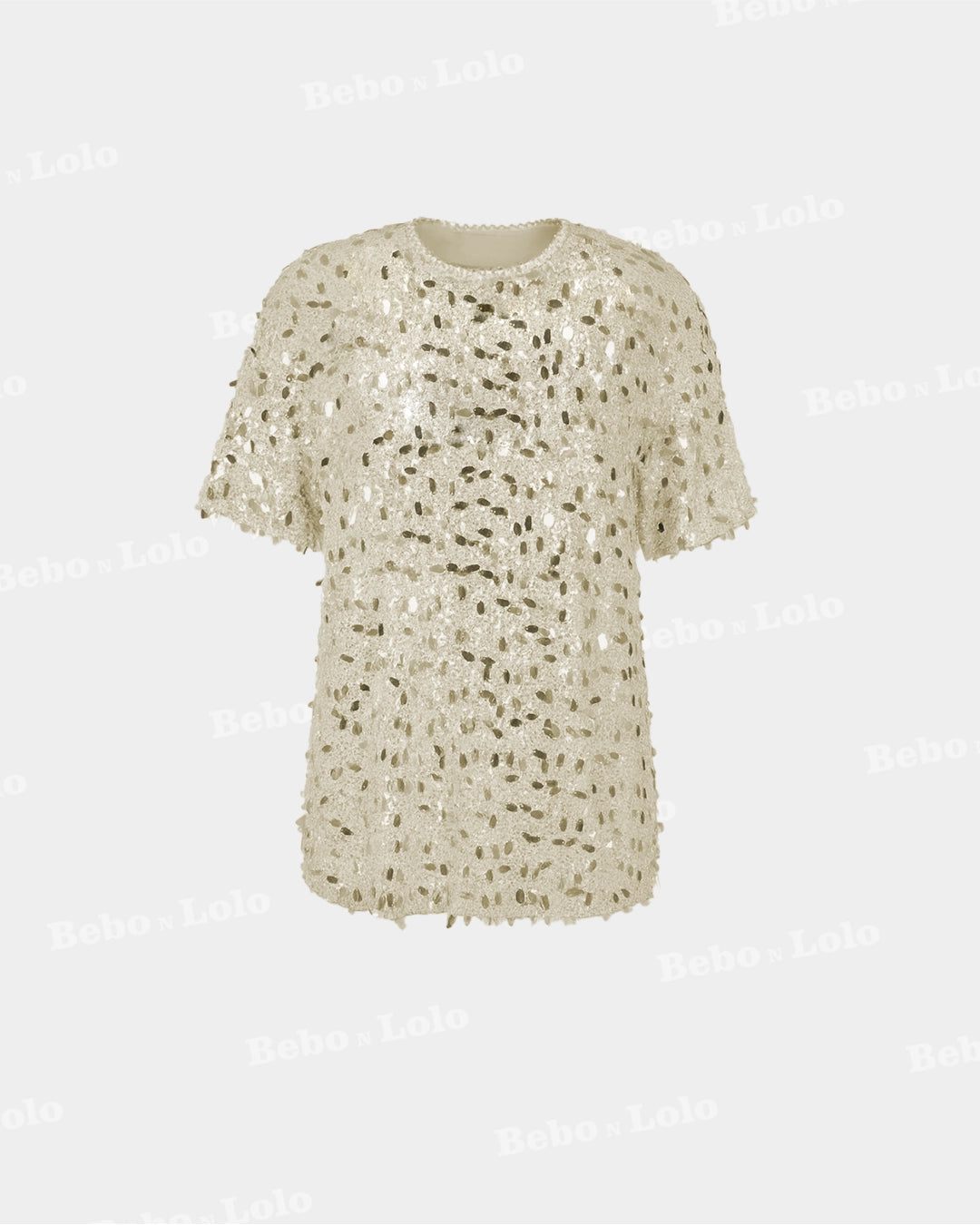 BeboNLolo Radiant Sequin Embellished Dress in cream with soft shimmering sequins – Front View