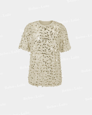 BeboNLolo Radiant Sequin Embellished Dress in cream with soft shimmering sequins – Front View