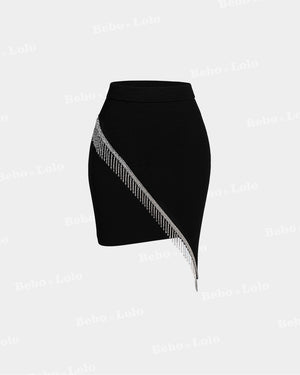 Rhinestone Split Mini Skirt