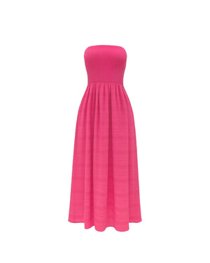 Pink strapless dress on a white background