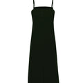 Black slip dress with thin straps on a white background