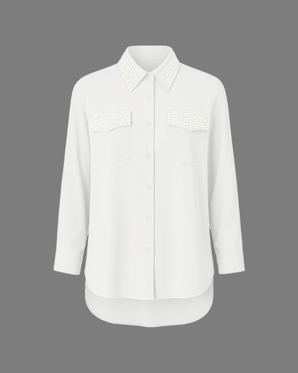 White shirt with lace details on a gray background