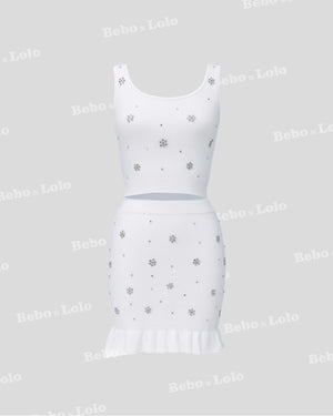 White Knit Embellished Co-ord Set