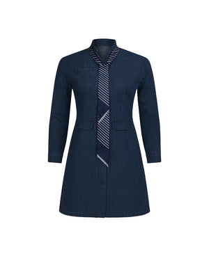Navy blue coat with patterned accents on a white background