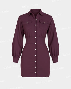 Shirt Style Mini Dress - bebonlolo