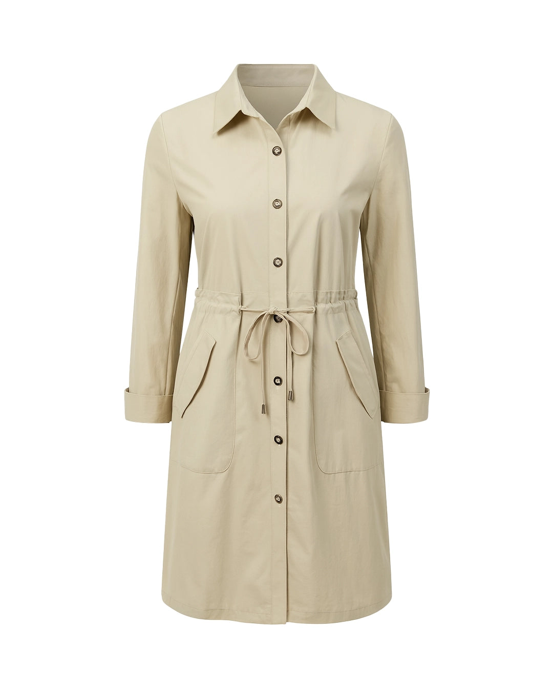 Beige raincoat with a belt on a white background