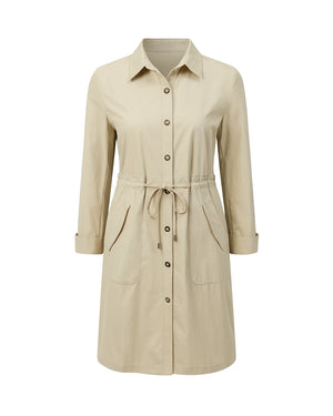Beige raincoat with a belt on a white background
