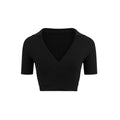 Black crop top with a V-neck on a white background