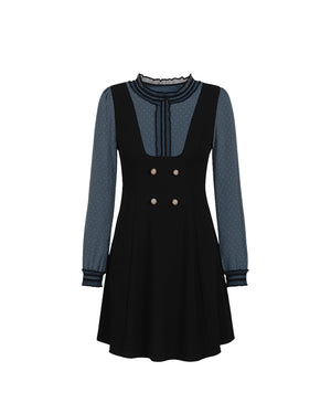 Black dress with long sleeves and buttons on a white background