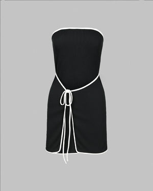 Contrast Trim Strapless Bodycon Dress 