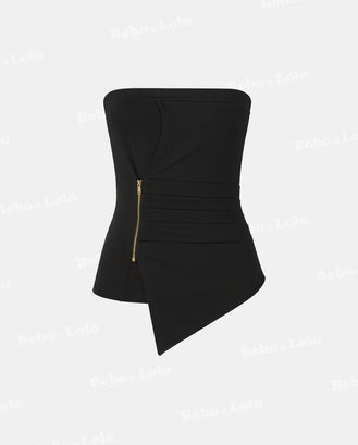 Asymmetric Zip-Up Scuba Bustier Top  