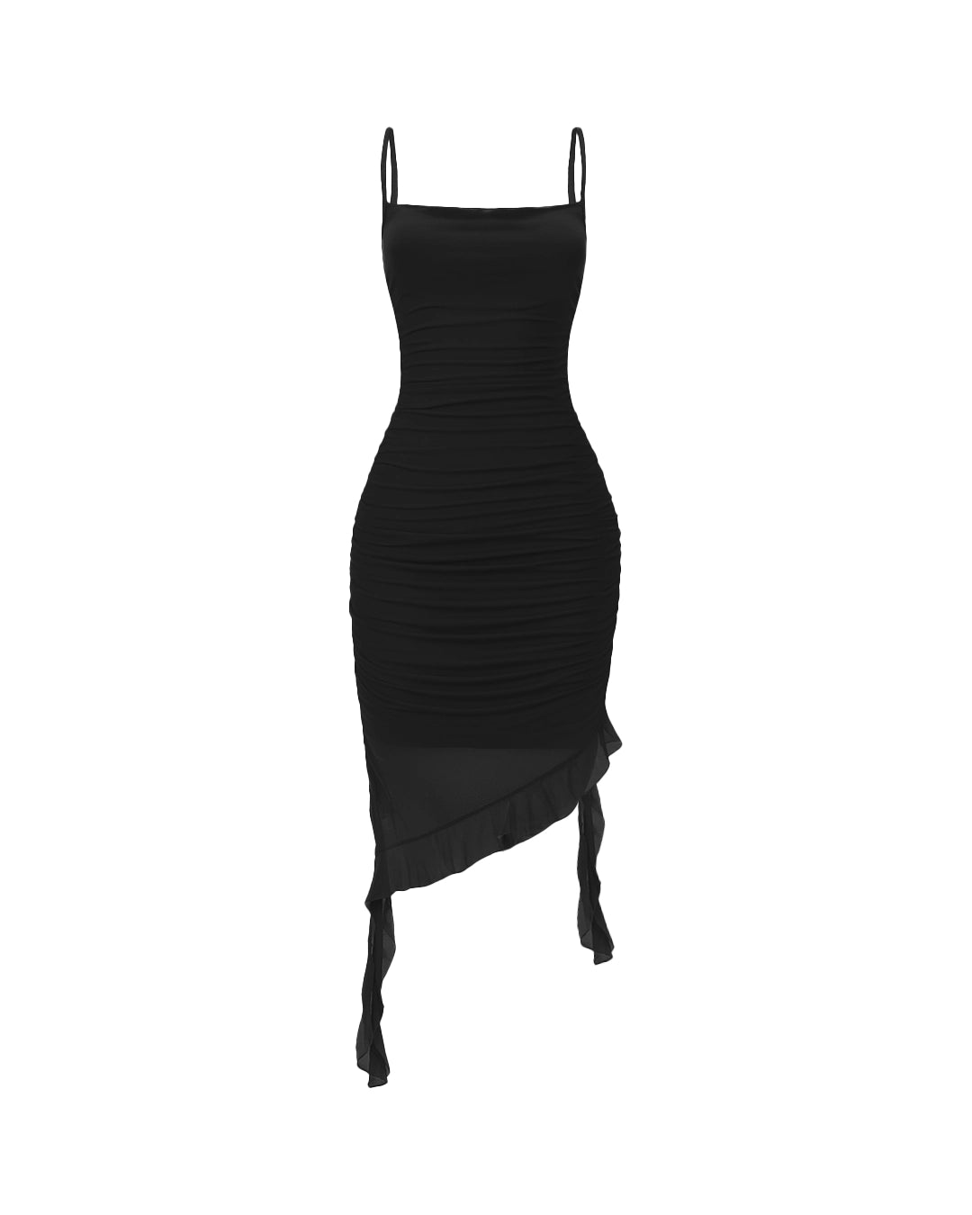 Black dress with thin straps on a white background