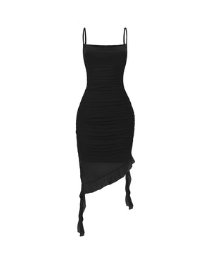 Black dress with thin straps on a white background