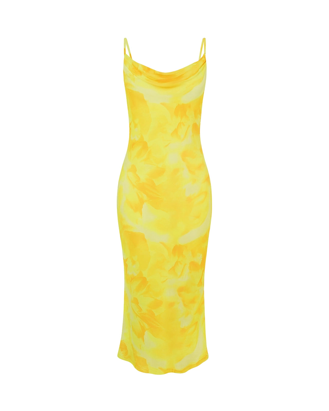 Yellow tie-dye dress on a white background