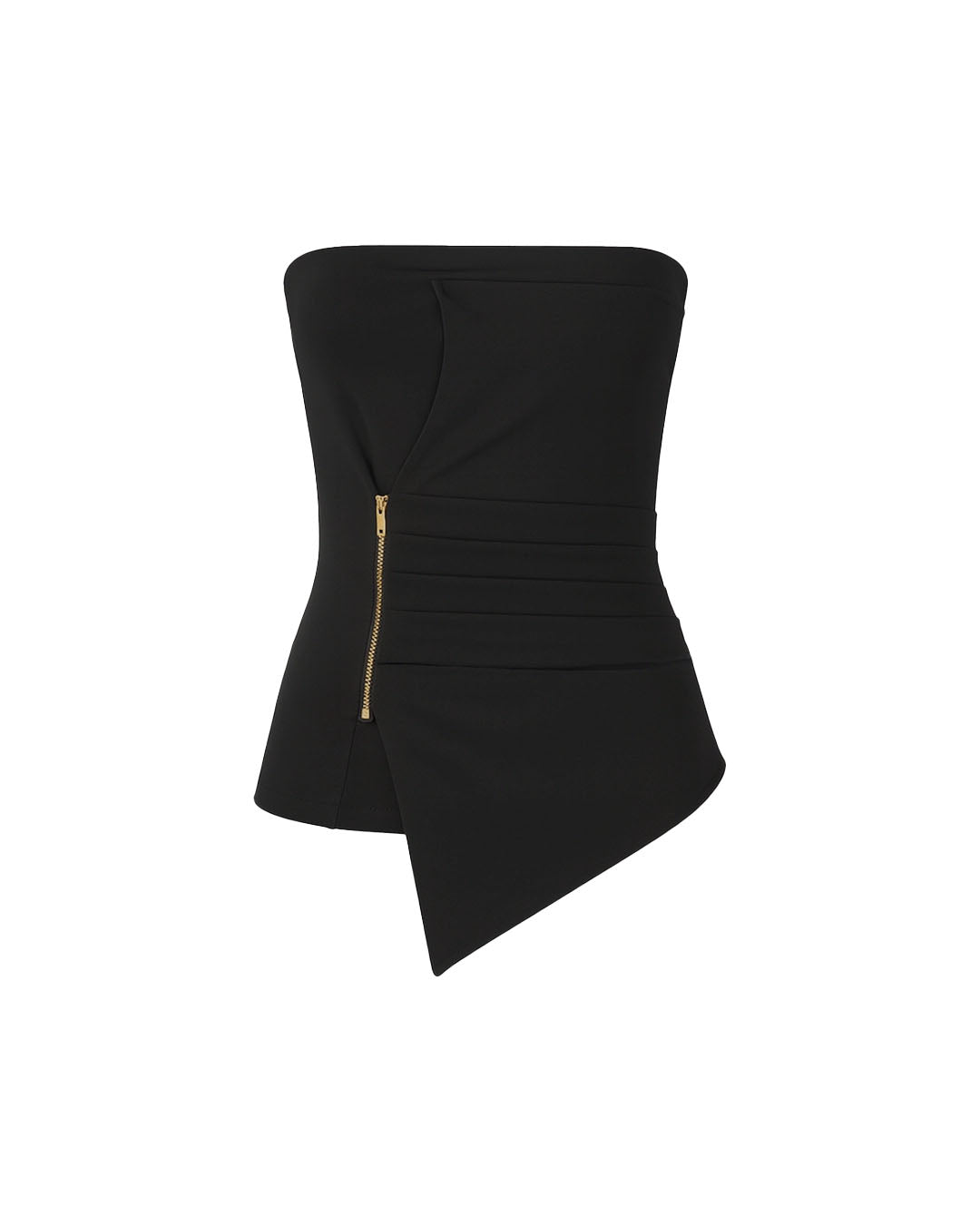 Asymmetric Zip-Up Scuba Bustier Top