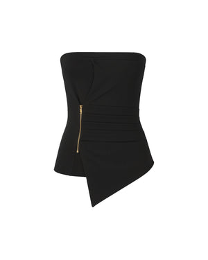 Asymmetric Zip-Up Scuba Bustier Top
