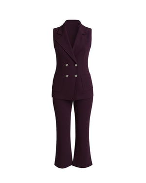 Dark purple suit with vest and pants on a white background