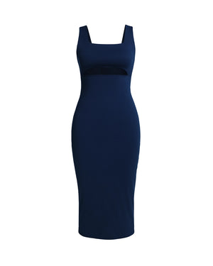 Navy blue dress on a white background
