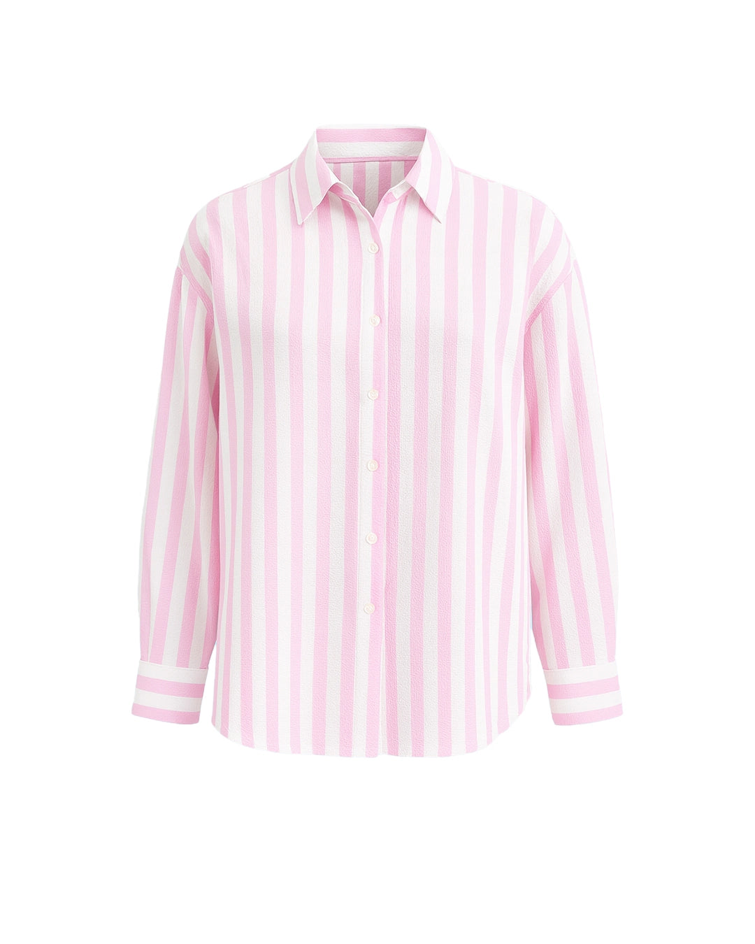 Pink and white striped shirt on a white background