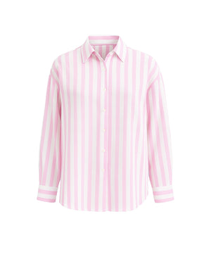 Pink and white striped shirt on a white background