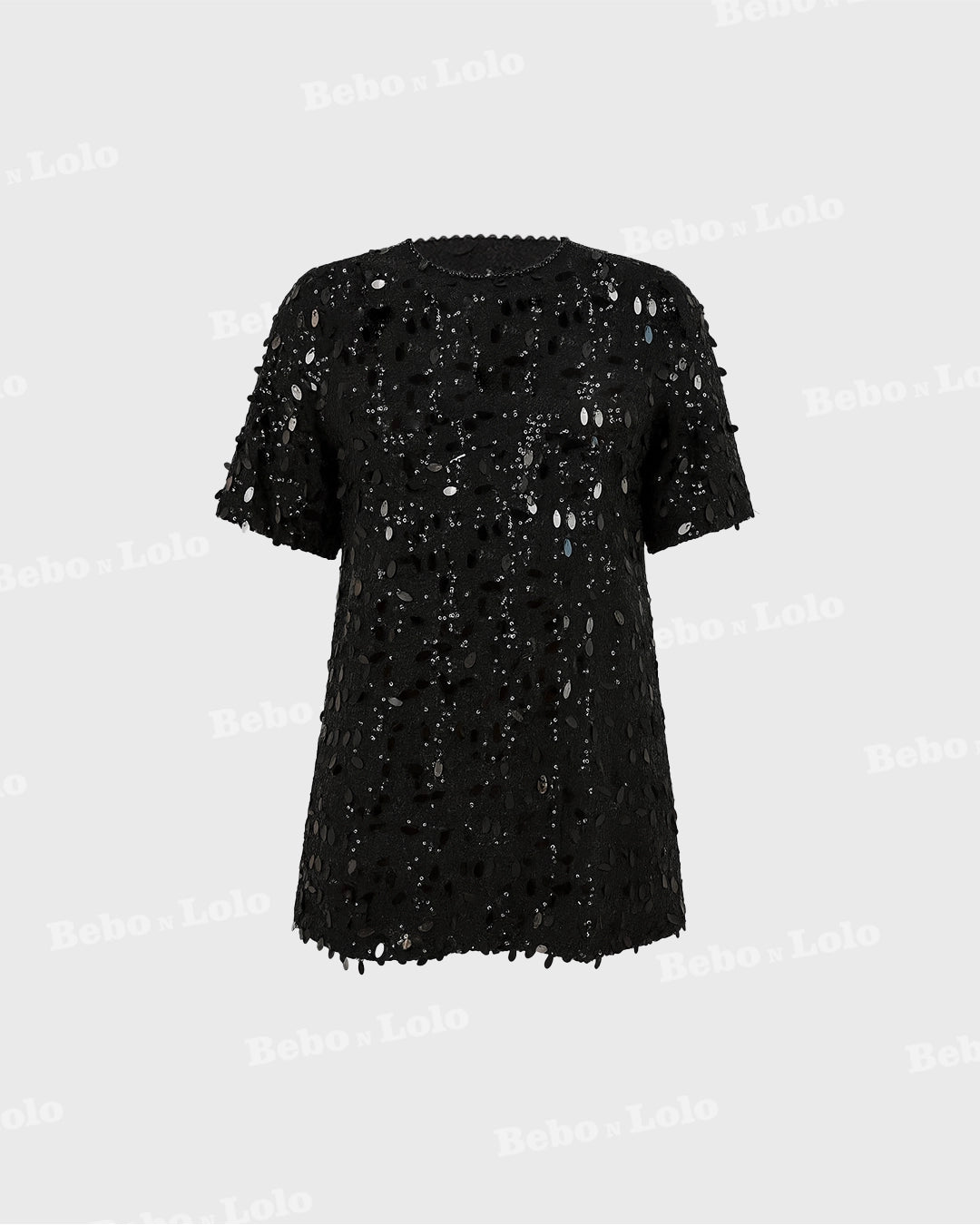 BeboNLolo Radiant Sequin Embellished Dress in black with shimmering details – Front View