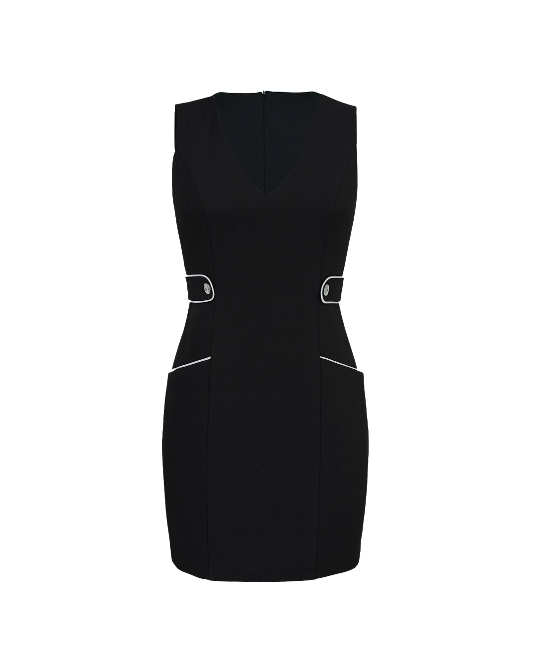 Black dress with silver belt on a white background